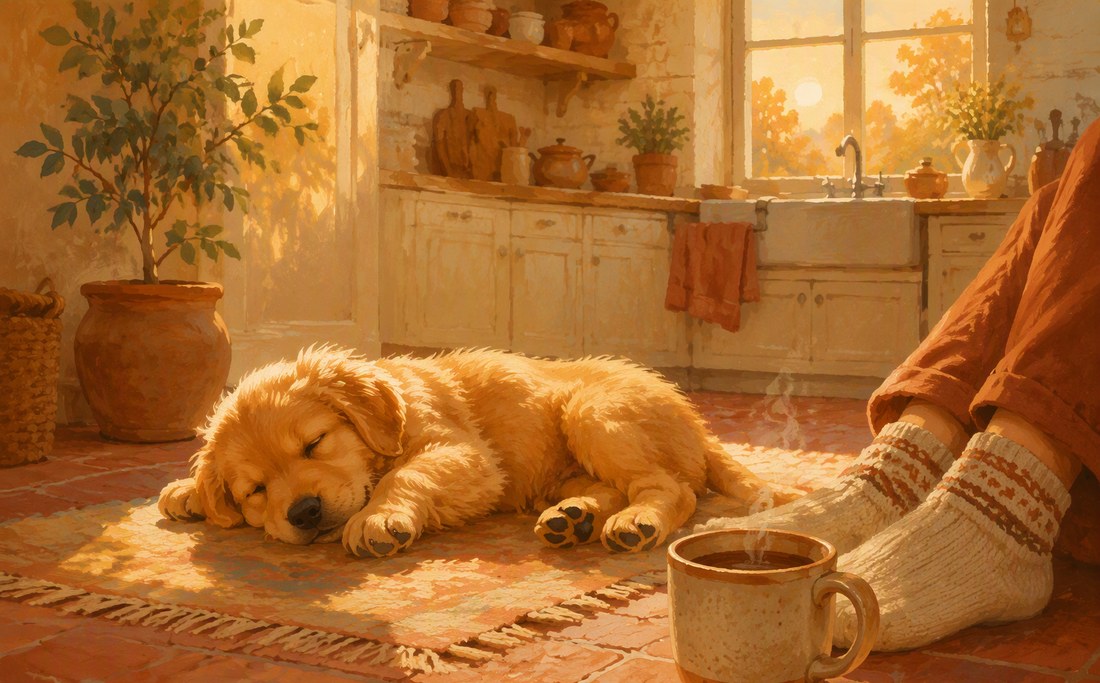 Dog asleep at dawn