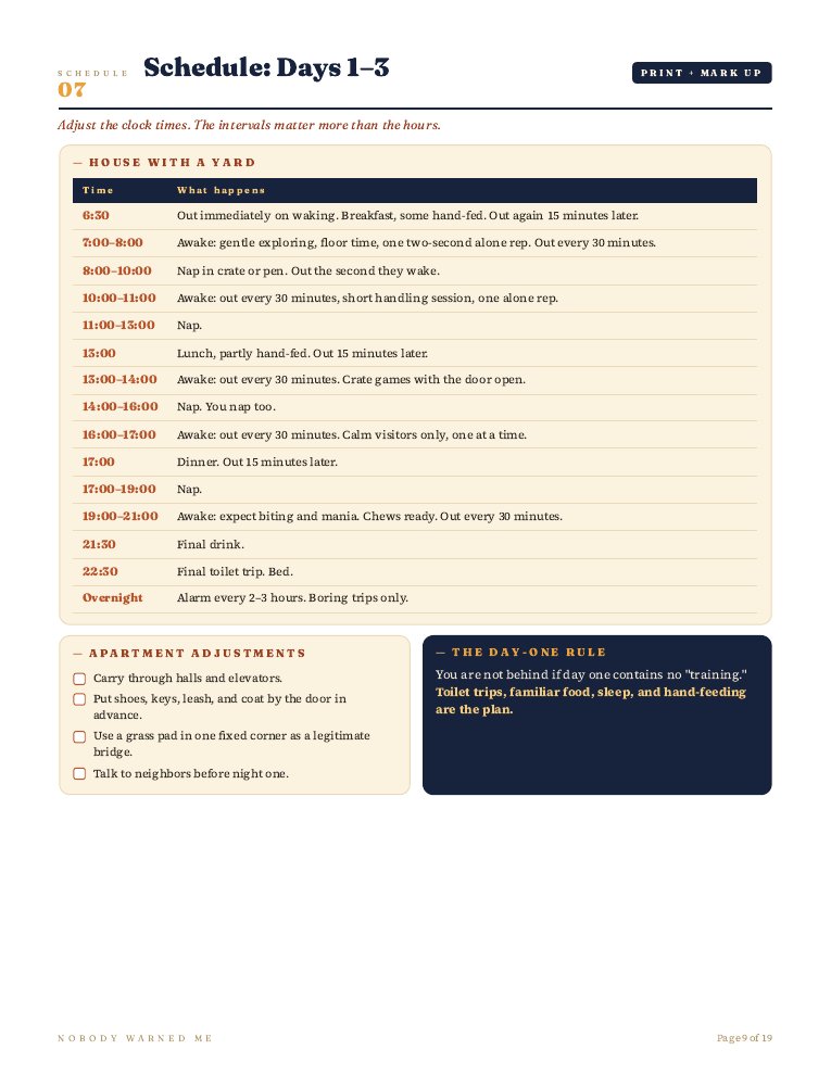 Schedule days 1-3
